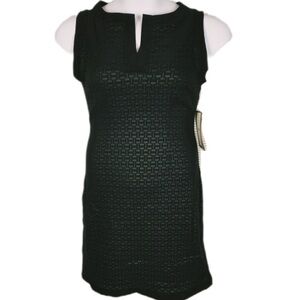 NWT Vintage LaBell black on black print V neck sleeveless sheath dress Sz 5
